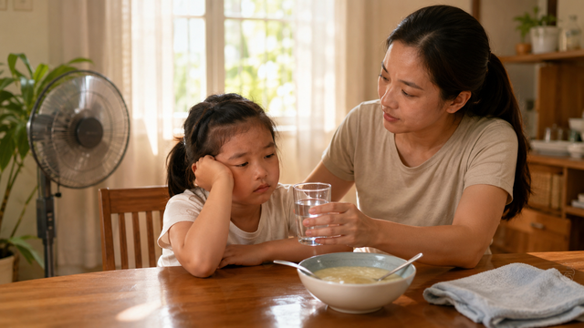 Không nên ép trẻ ăn khi đang mệt hoặc buồn nôn; hãy ưu tiên bù nước, món mềm dễ nuốt và đưa trẻ đi khám nếu có dấu hiệu cảnh báo.