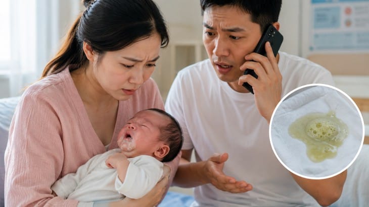Nếu trẻ sơ sinh bú là sặc, tím tái, sùi bọt miệng liên tục hoặc nôn dịch xanh, không nên tiếp tục cho bú mà cần đưa đi khám ngay